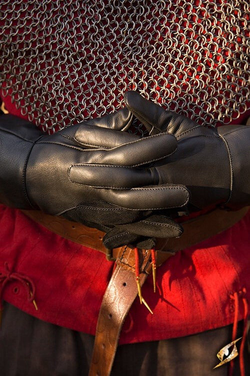 Leather medieval gloves, black