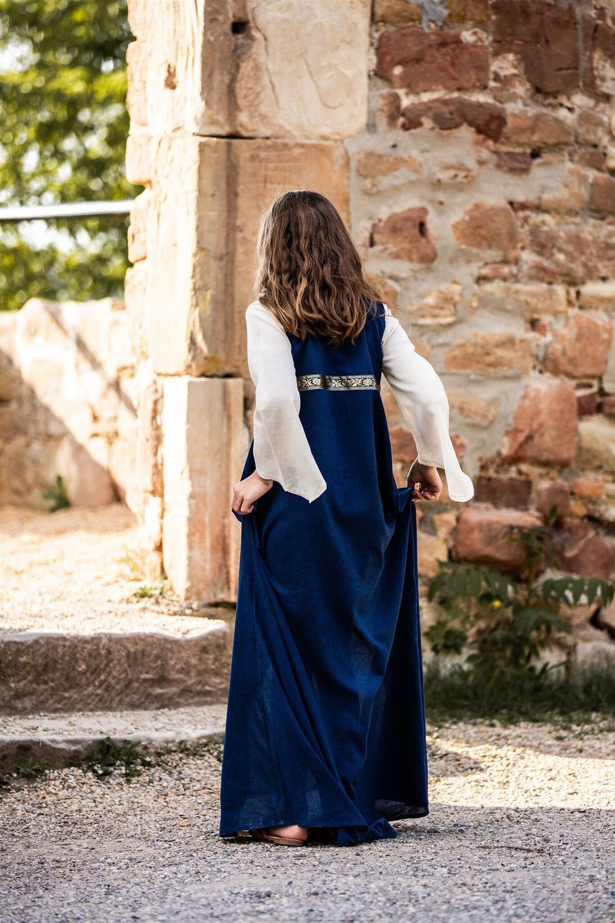 Dekliška obleka Ariane, modro-bela