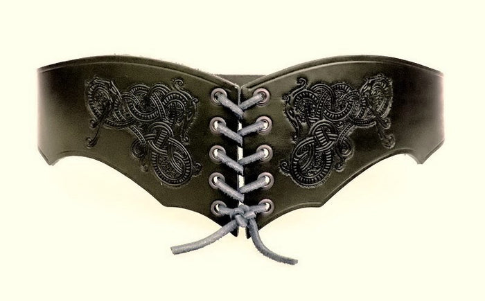 Ceinture corset Bertholdin B avec motif viking, noir cuir