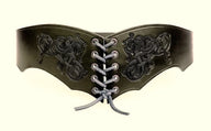 Korsettgürtel Bertholdin B mit Wikinger Motiv, schwarzes Leder