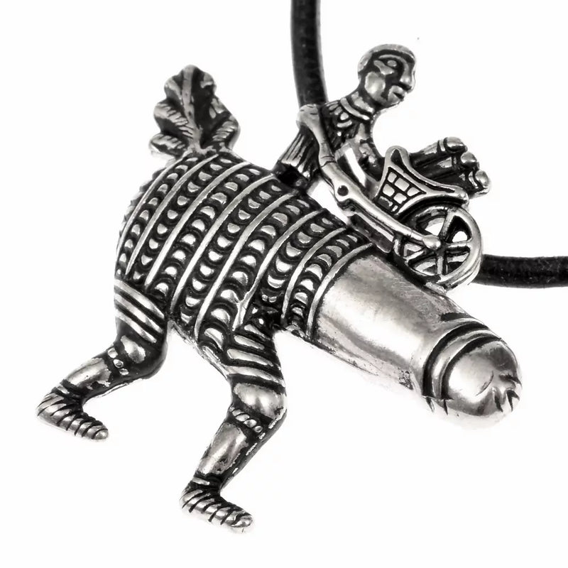 Plakietka pielgrzymia fallus z taczką, posrebrzany brąz