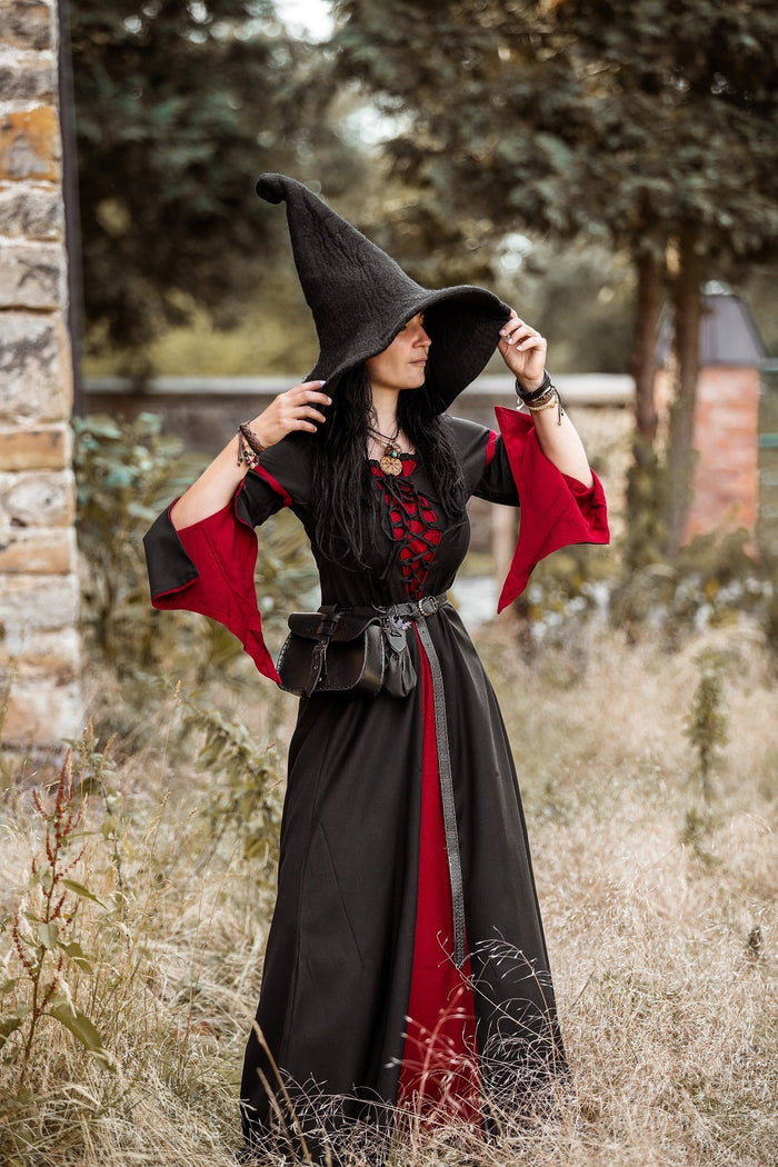 Witch hat, black, wool felt