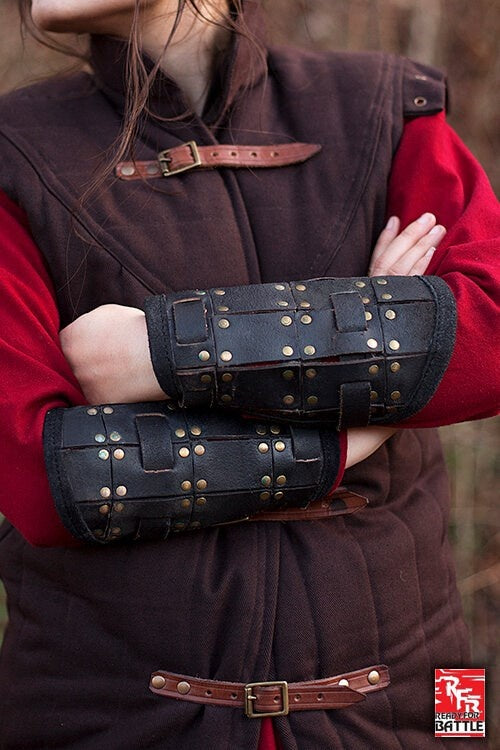 Fighter leather bracers, forearm guards, black