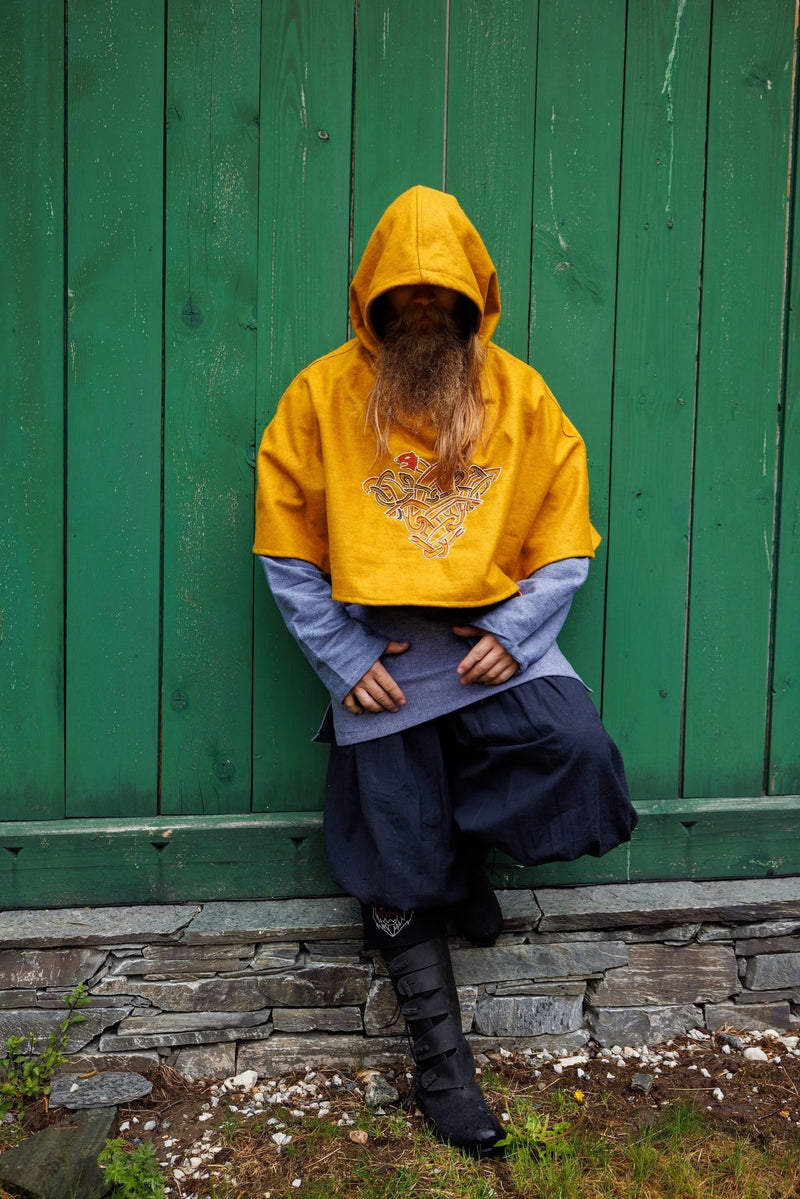 Chaperon viking Bjomolf jaune moutarde, mélange de laine