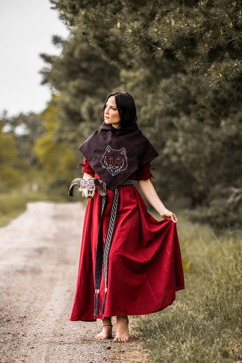 Capuchon Skjoldehamm Halfdan avec loup, marron, mélange de laine