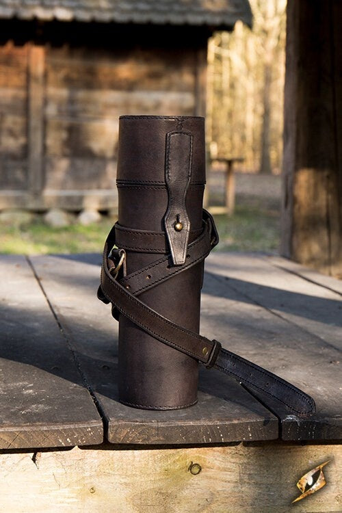 Leather scroll or bottle holder, black