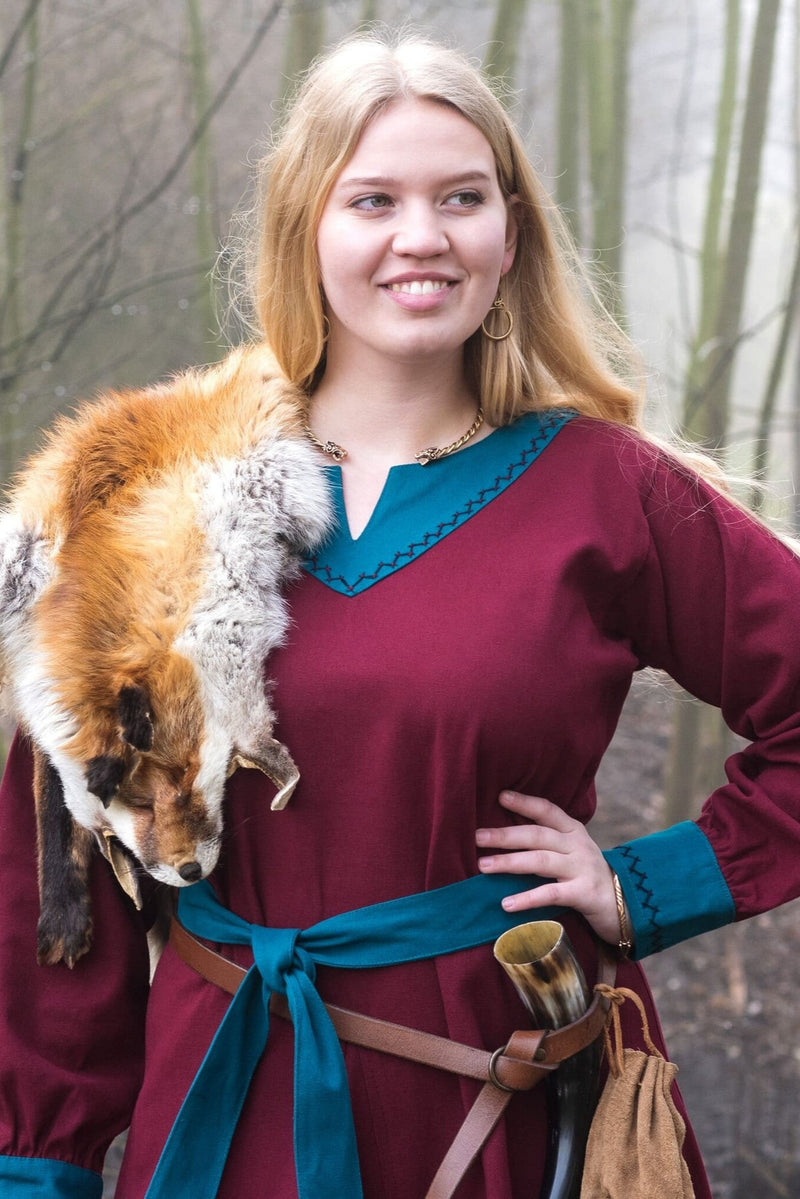 Wikińska suknia Helga, czerwono-niebieska