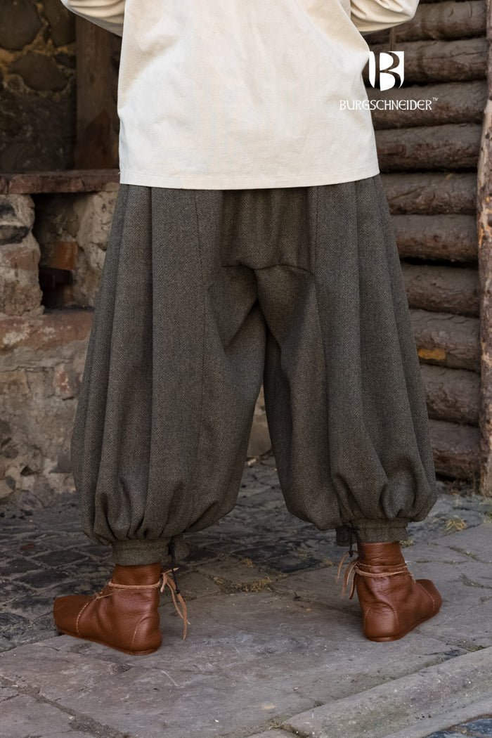Rusvik vikingebukser Borys, sildebensmønster, oliven/grå, uldmix