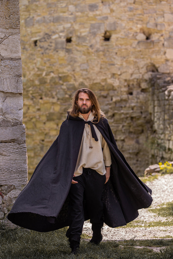 Middelalderlig kappe Karen, uldmix, sort