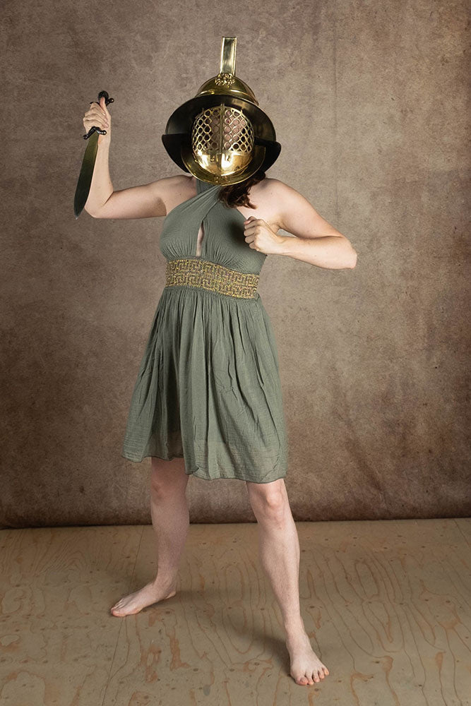 Göttinnenkleid Persephone kurz, naturgrün