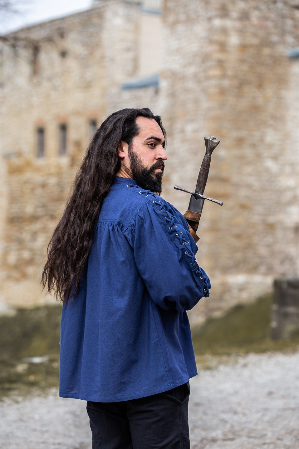 Pirat skjorta med snörning, blå