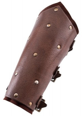 Leren bracers, onderarmbeschermers met klinknagels, bruin