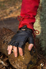 Leather fingerless gloves, black