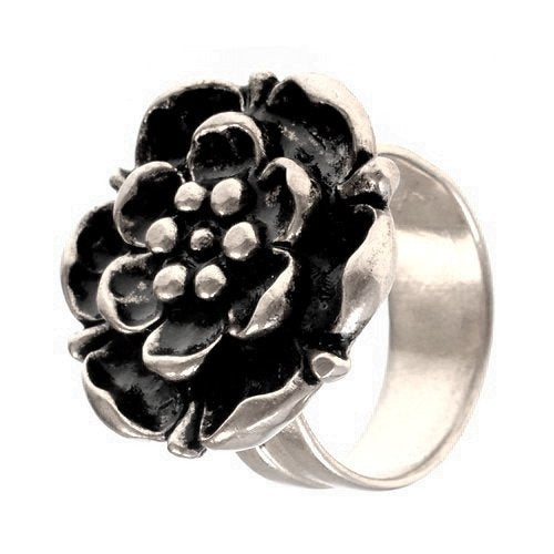 Renaissance rose ring, silvered bronze