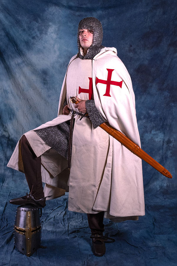 Manto templario histórico, mezcla de lana, crema