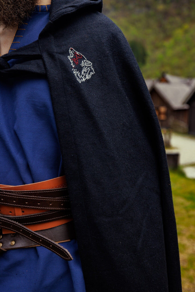 Vikingekappe Fenrir, sort, uldblanding