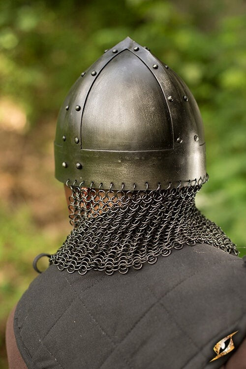 Wikinger Spangenhelm mit Kettengeflecht, dunkel, 1–1,2 mm