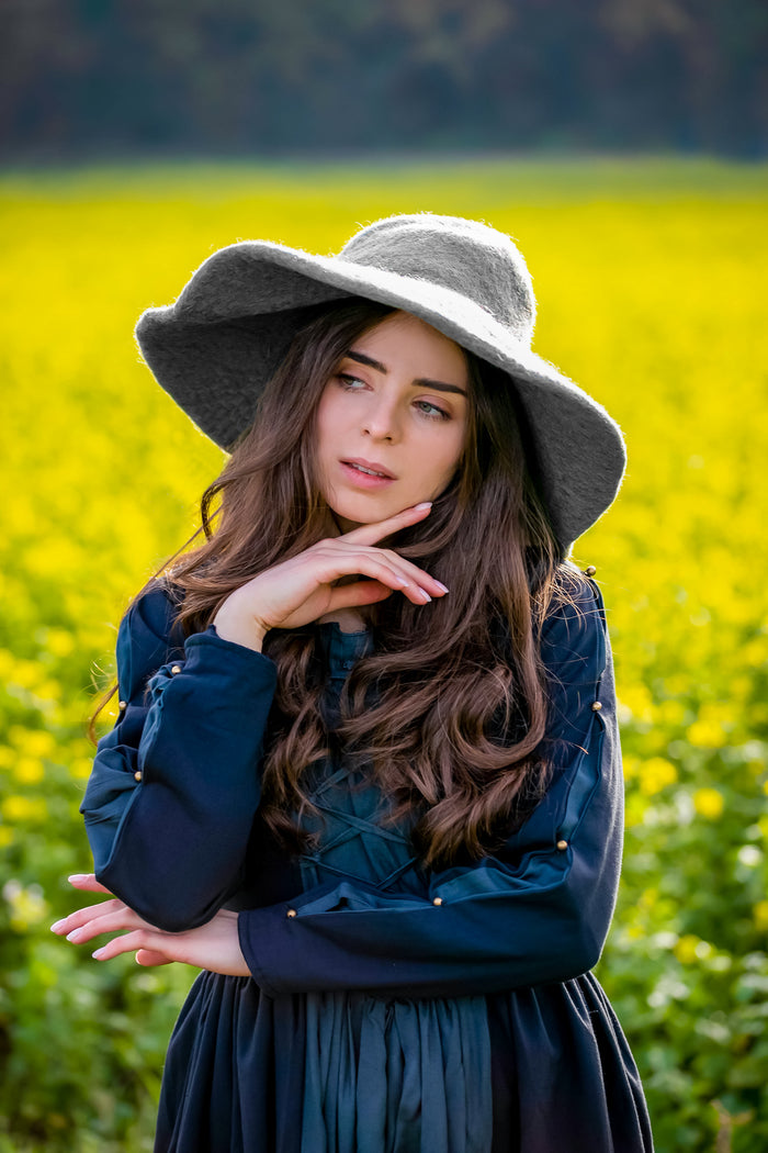 Historical brimmed hat, grey, wool felt