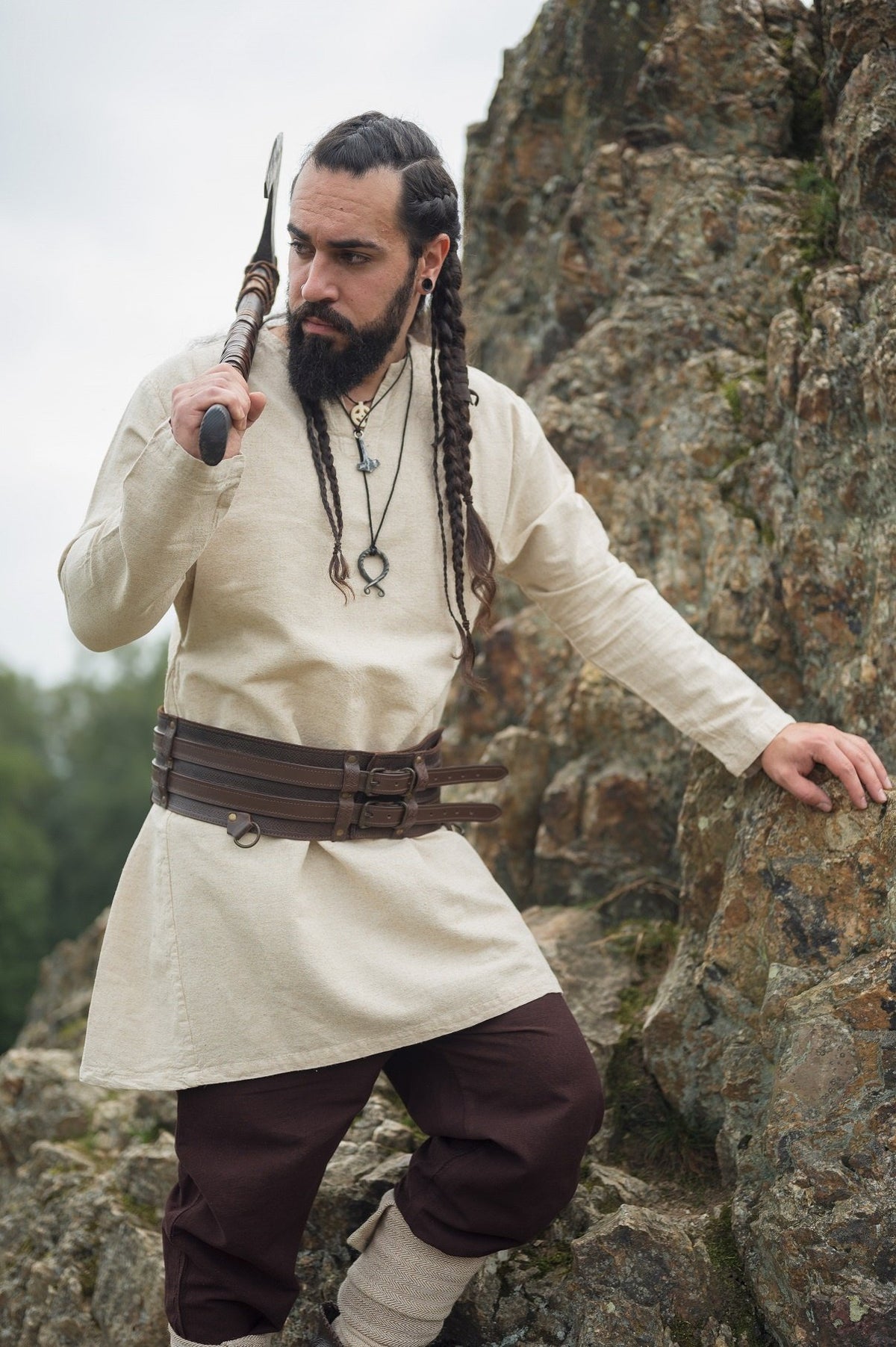 Tunique viking Ragnar lin, naturel