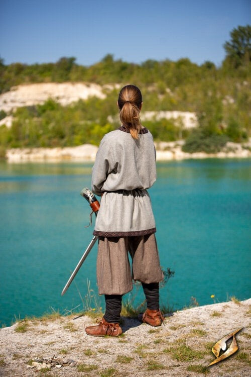 Viking tunic Hilmar, fishbone, gray, wool blend