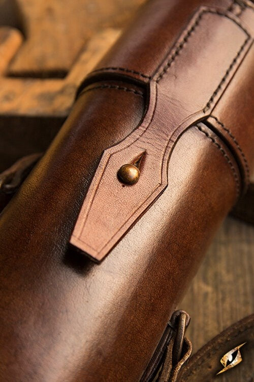 Leather scroll or bottle holder, brown