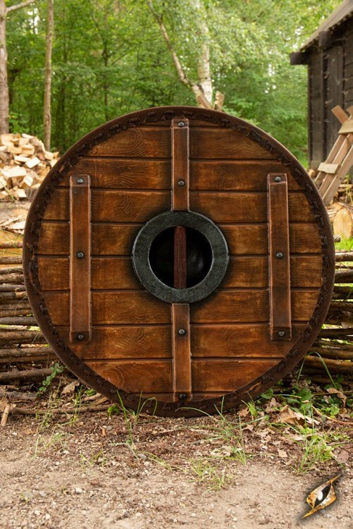 Escudo LARP Thegn, blanco-madera, 70 cm