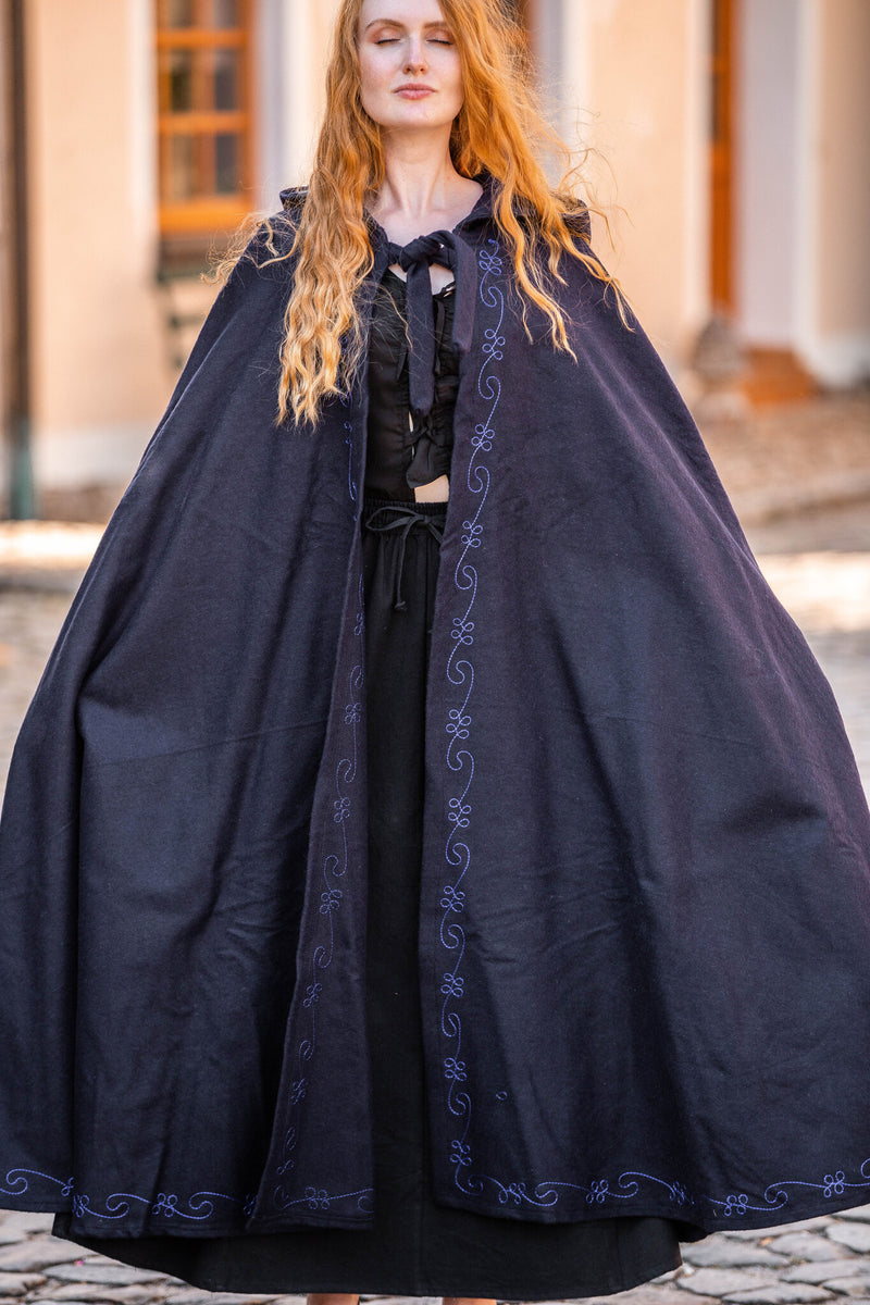 Manteau brodé Damia, bleu, en mélange de laine