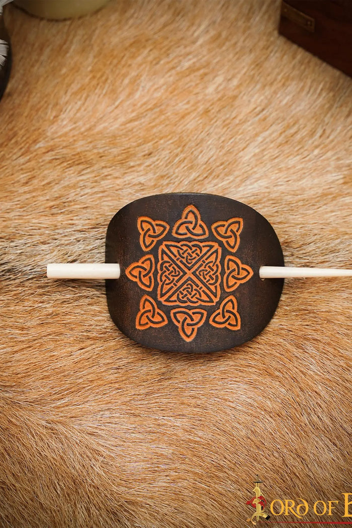 Hairpin with Celtic knots, leather