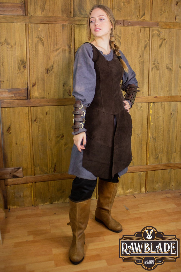 Tabard Joanne en cuir croûte – marron