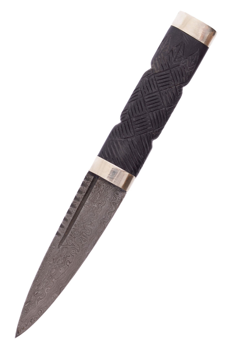 Sgian Dubh of Damascus steel, semi-sharp