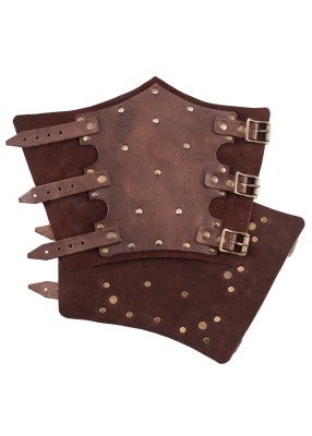 Leren bracers, onderarmbeschermers met klinknagels, bruin