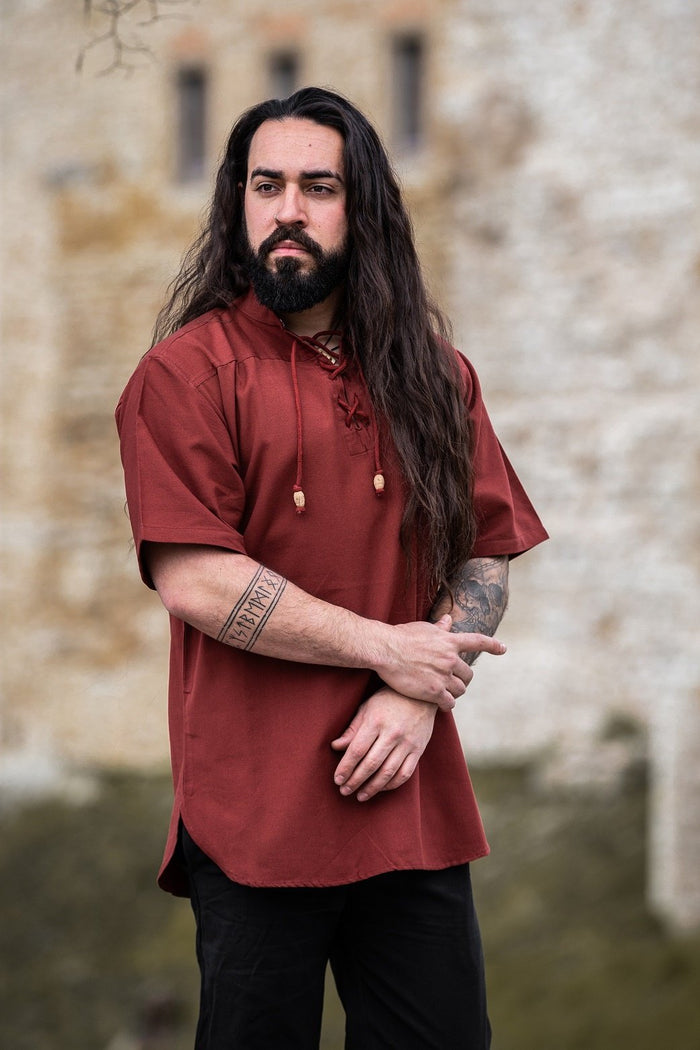 Chemise médiévale à manches courtes, rouge
