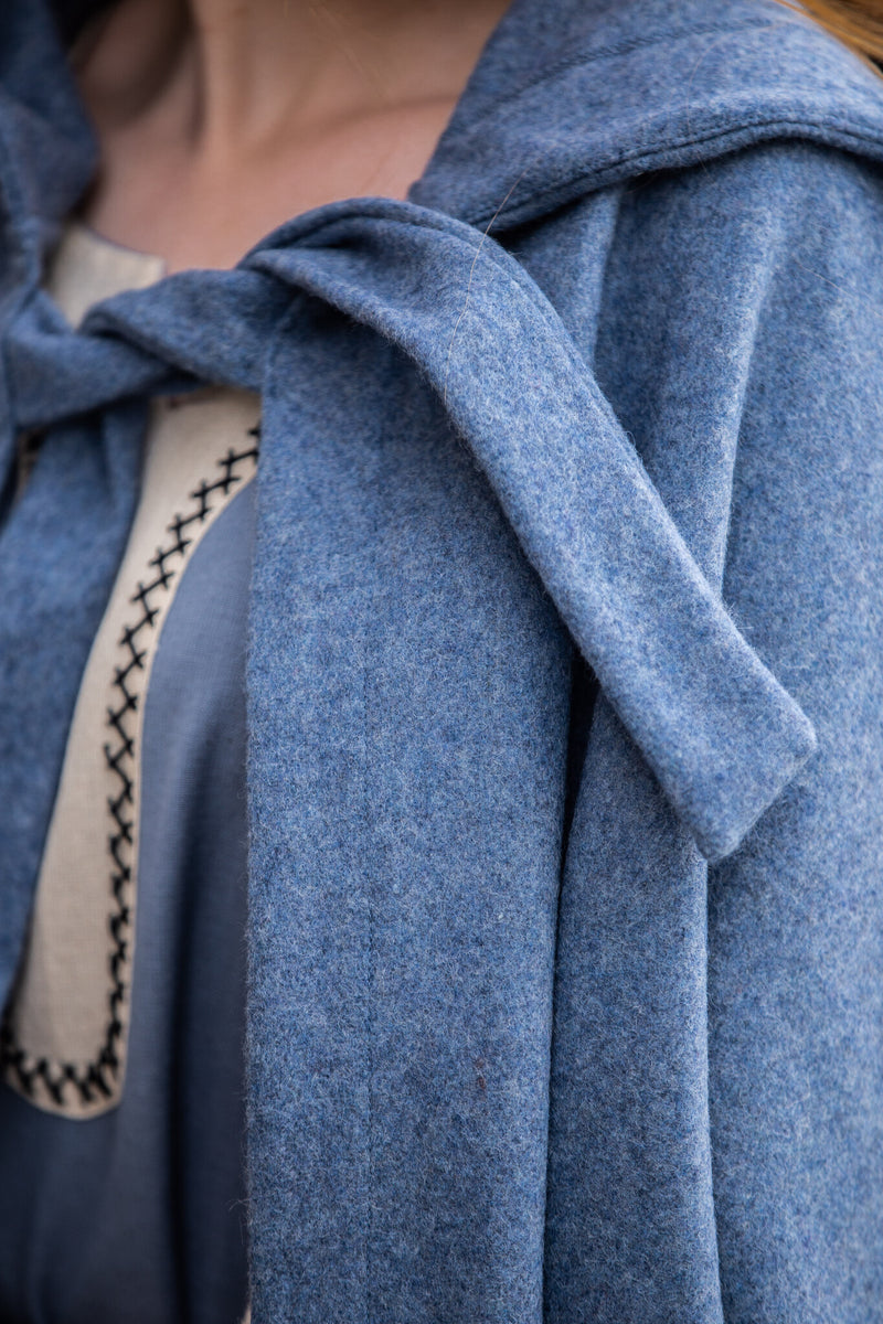 Middelalderlig kappe Mila, uldmix, blå