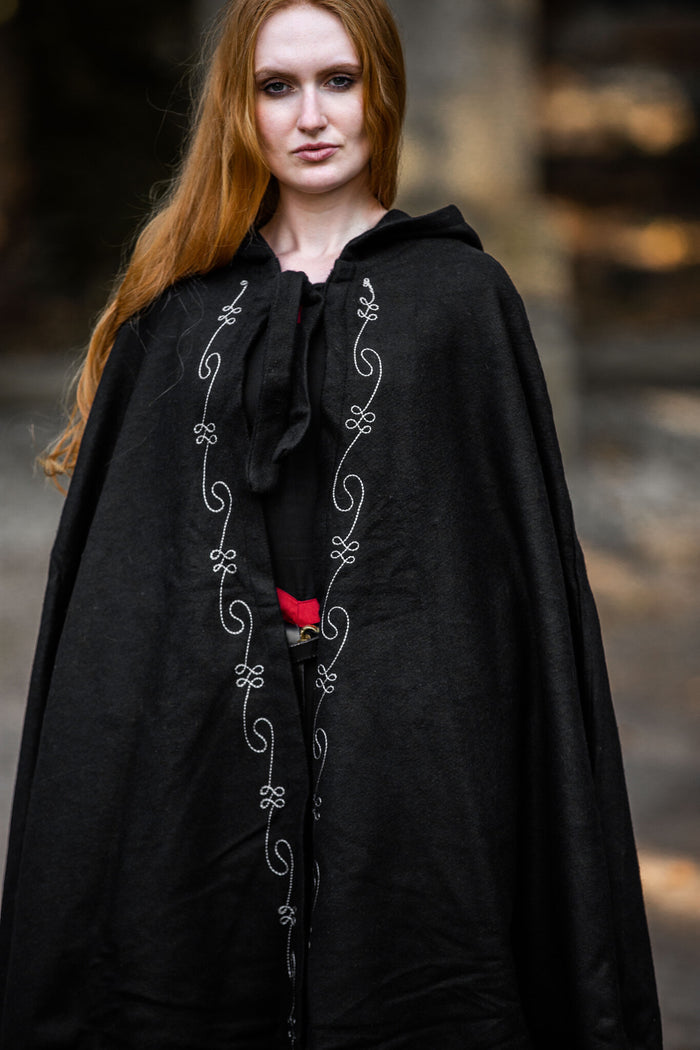 Embroidered cloak Damia, black, wool mix
