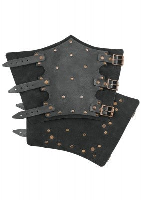Brazales de cuero con remaches, protectores de antebrazo, negro