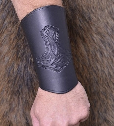 Leren Viking bracers, onderarmbeschermers (lang), zwart