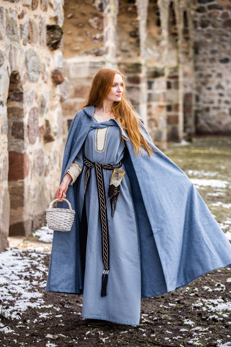Middelalderlig kappe Mila, uldmix, blå