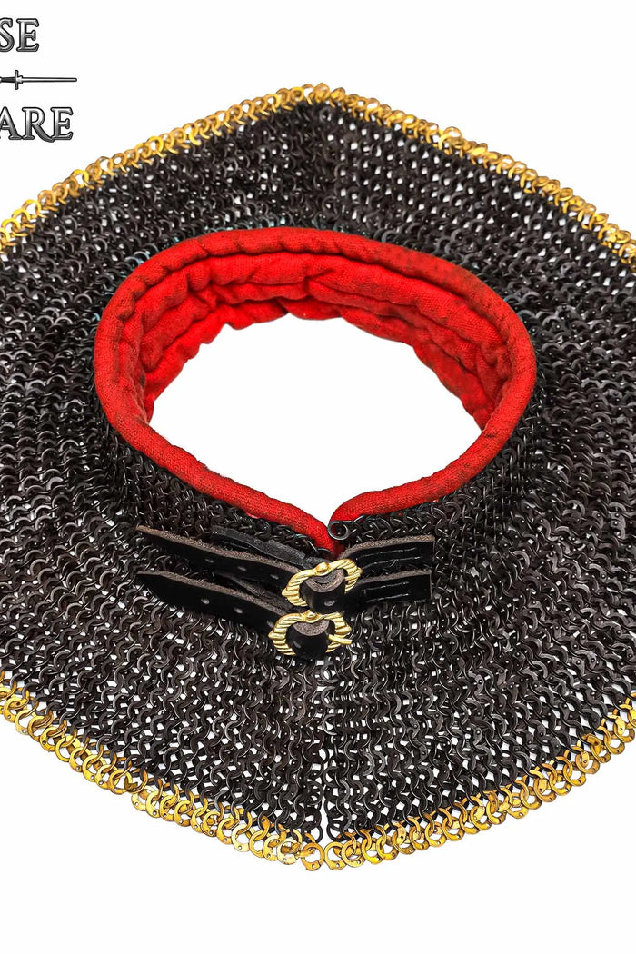 Chainmail standard, black, mixed riveted flat rings, 9 mm, brass edge