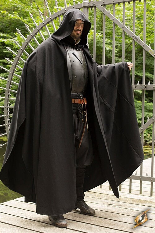 Travel cloak, black, wool blend