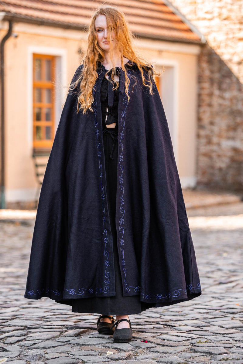 Manteau brodé Damia, bleu, en mélange de laine