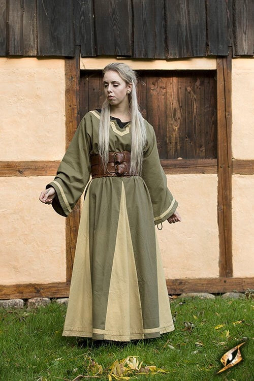 Viking dress Astrid, green/beige