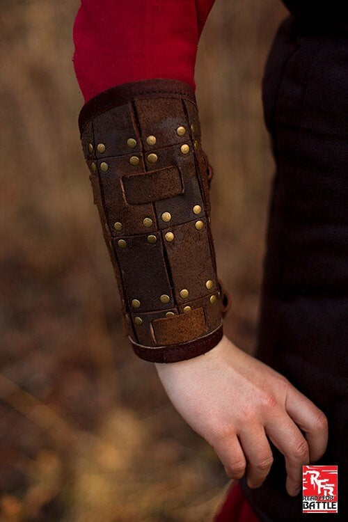 Fighter leren bracers, onderarmbeschermers, bruin