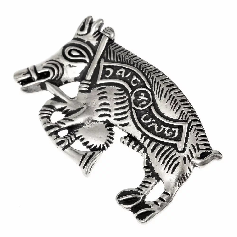 Pilgrimsbadge svin med sækkepibe, forsølvet bronze