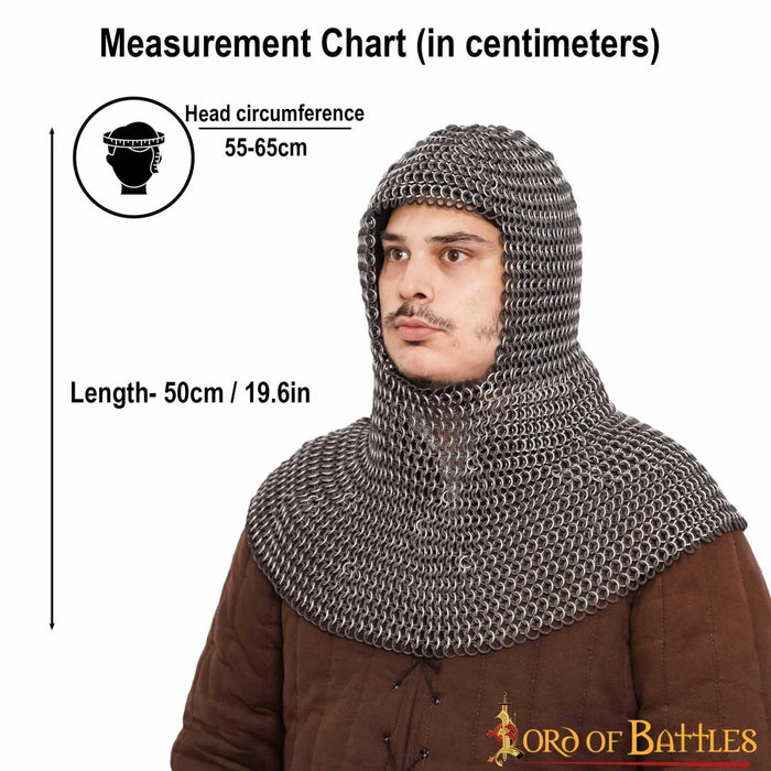 Ringbrynje coif, aluminium og gummi, 10 mm