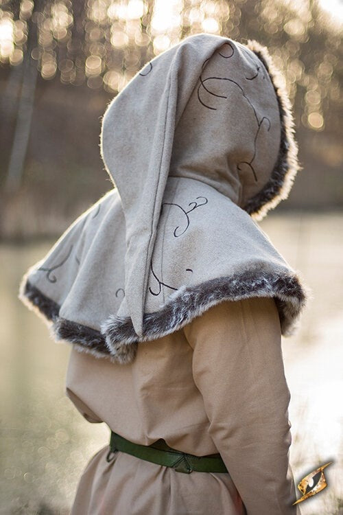 Kaptur z futrzanym brzegiem Gisla, szary, mieszanka wełny