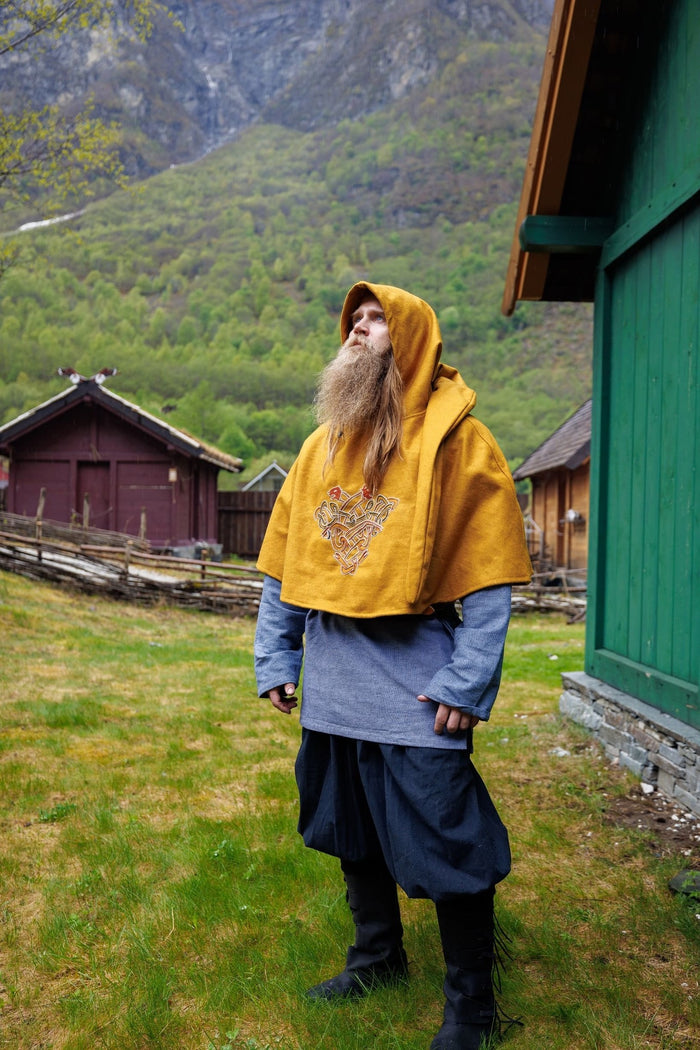 Chaperon viking Bjomolf jaune moutarde, mélange de laine