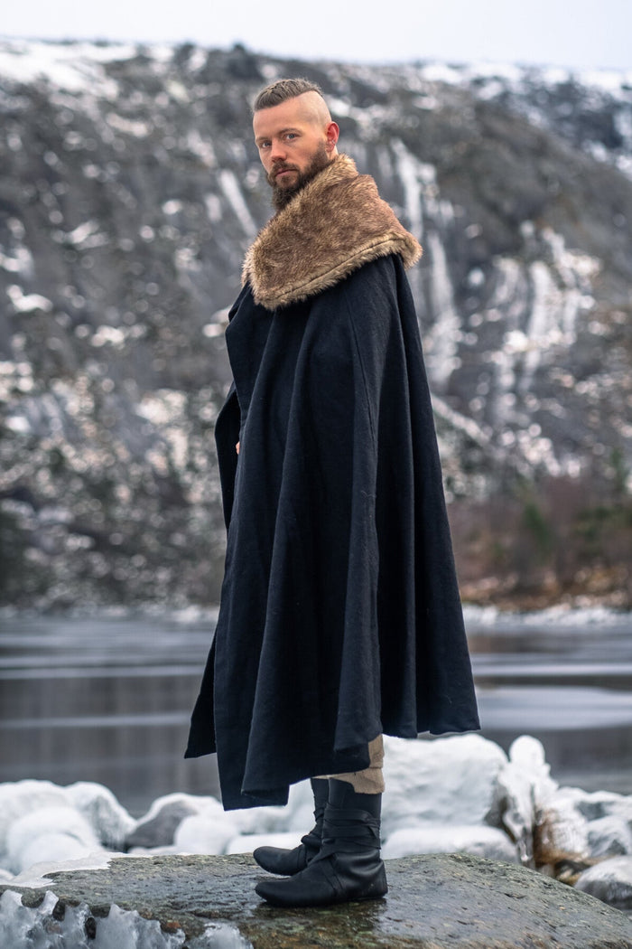 Fur cloak John, black, wool mix