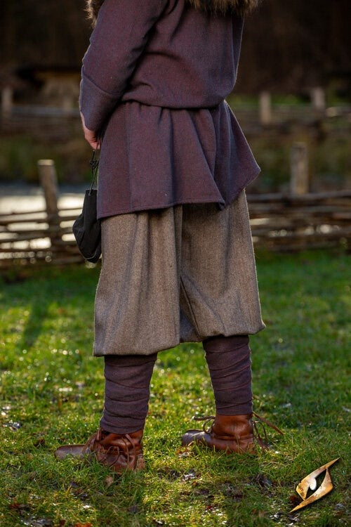 Pantaloni Rusvik Ull a spina di pesce, misto lana, marrone chiaro