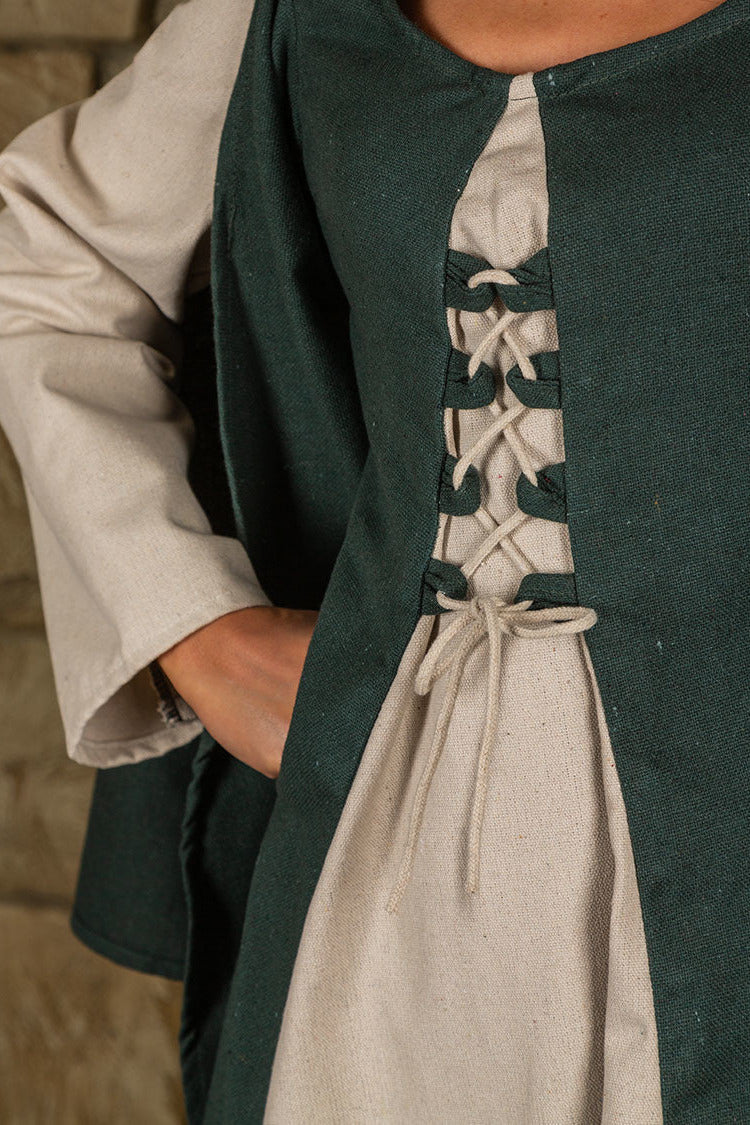 Medieval dress Jasione, green/cream