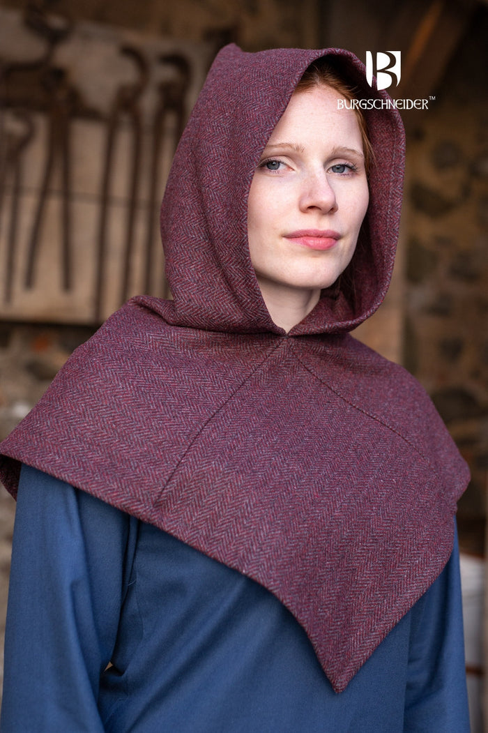 Chaperon herringbone pattern Knud, wool blend, burgundy